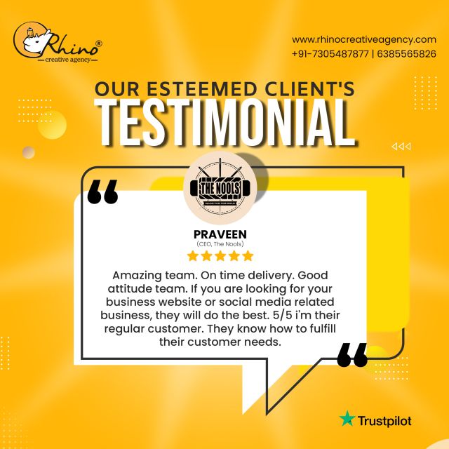 Positive feedback from those we serve speaks volumes about our professionalism and ethical values. We’re thrilled to share this glowing testimonial from Praveen, CEO of @thenools . We deeply appreciate his kind and thoughtful words recognizing our hard work and dedication to excelling in his sector. Ready to experience our exceptional services? Contact us today to learn more!For more information;
Visit Us:
https://www.rhinocreativeagency.com/contact-us/Head Quarters:
581, 1st floor, Anna Salai,
Teynampet,
Chennai,
Tamil Nadu 600006.Google Map Location:
https://maps.app.goo.gl/aha96jJMKpoKvHxm9#webdesign #seo #rhinocreativeagency #chennai #advertizing #googleads #seoexpert #onlinevisibility #seosuccess #seoagency #searchrankings #digitalvisibility #seostrategy #onlinepresence #chennai #teynampet #chennaidiaries #chennaidesigner #chennaidesigners #chennaidigitalmarketing